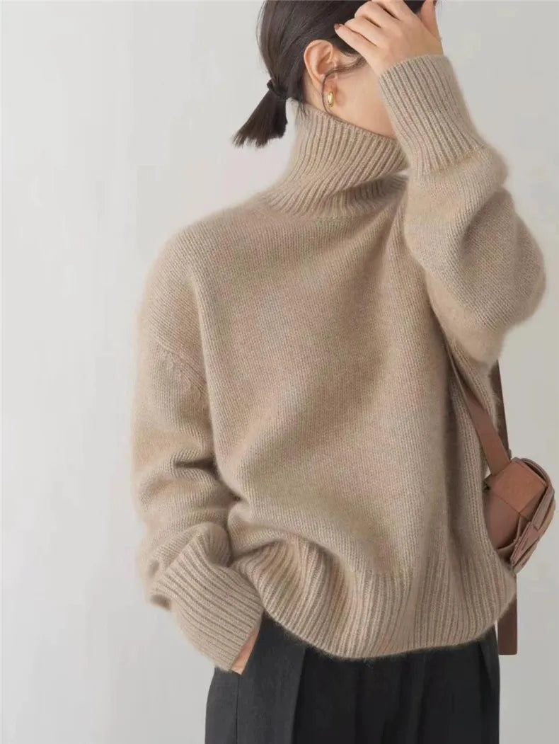 Seraphina Camisola Mulher – Camisola de Gola Alta Canelada e Confortável, Estilo Elegante para o Inverno