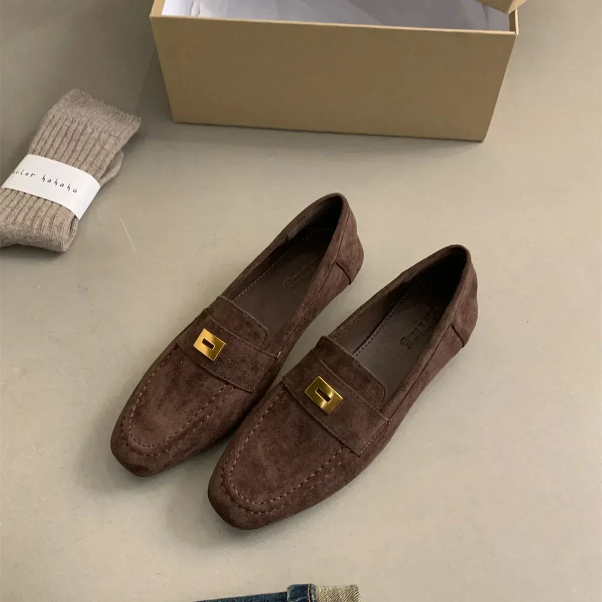Lina Mocassins Femme – Chaussures Élégantes en Daim Léger avec Design Classique & Confort