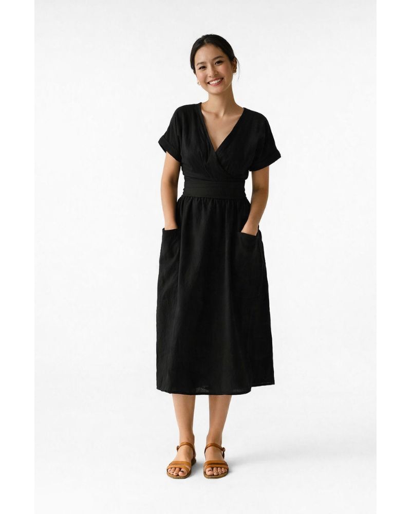 Lottie Robe Portefeuille en Lin – Élégante Robe en Lin Naturel Fraîche et Confortable