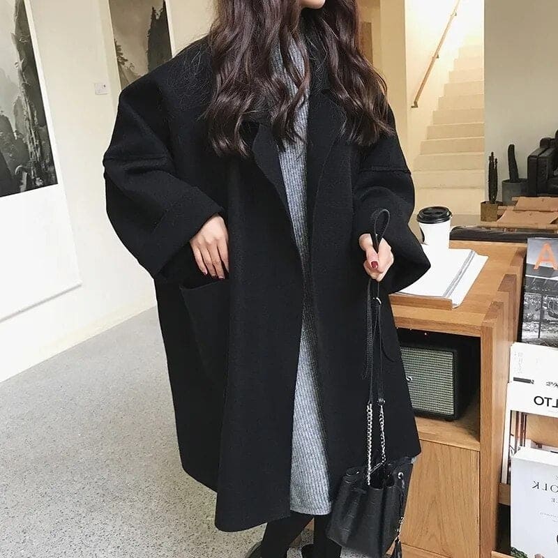 Jasmine Manteau Mujer en Lana Mezclada – Chaqueta de Invierno Oversize con Diseño Minimalista y Grandes Bolsillos