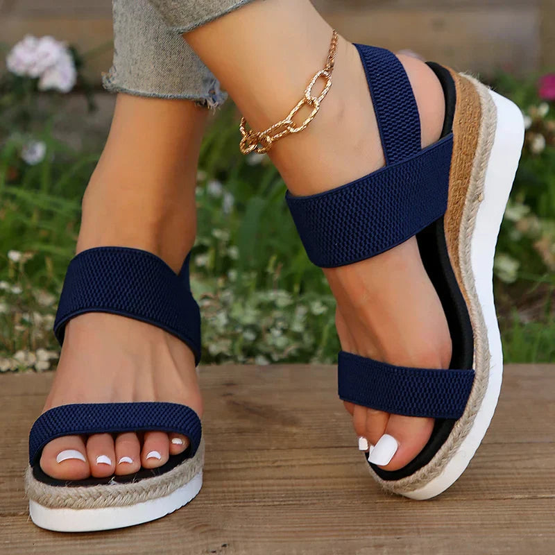 Anna Plateau Sandalen Dames – Elastische Bandjes & Comfortabele Zomersandalen met Stijlvolle Look