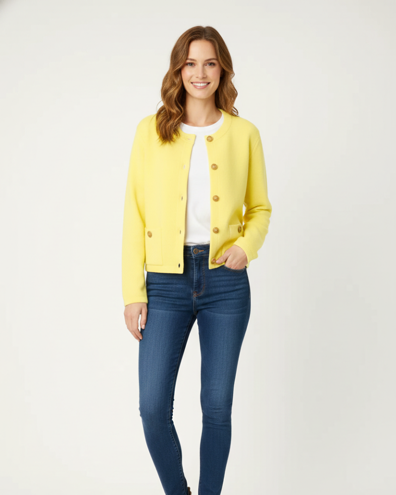 Cardigan Maria Court Donna – Maglia Fine Strutturata, Bottoni a Contrasto e Stile Elegante