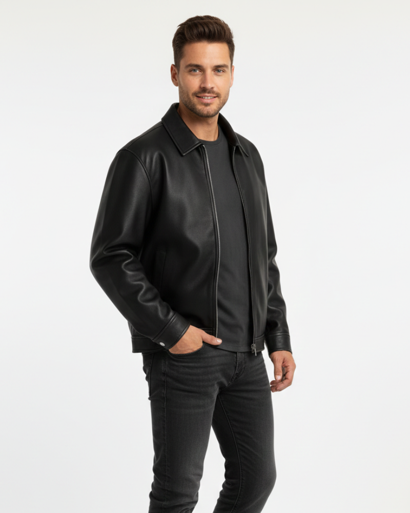 Mason Men's Leather Jacket – Modern Cut, Clean Design & Zipper Closure