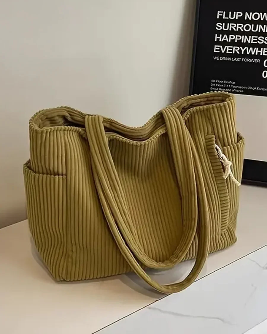 Marijn Sac Cabas Femme – Tote Bag Côtelé avec Détails Cordon & Grand Espace de Rangement