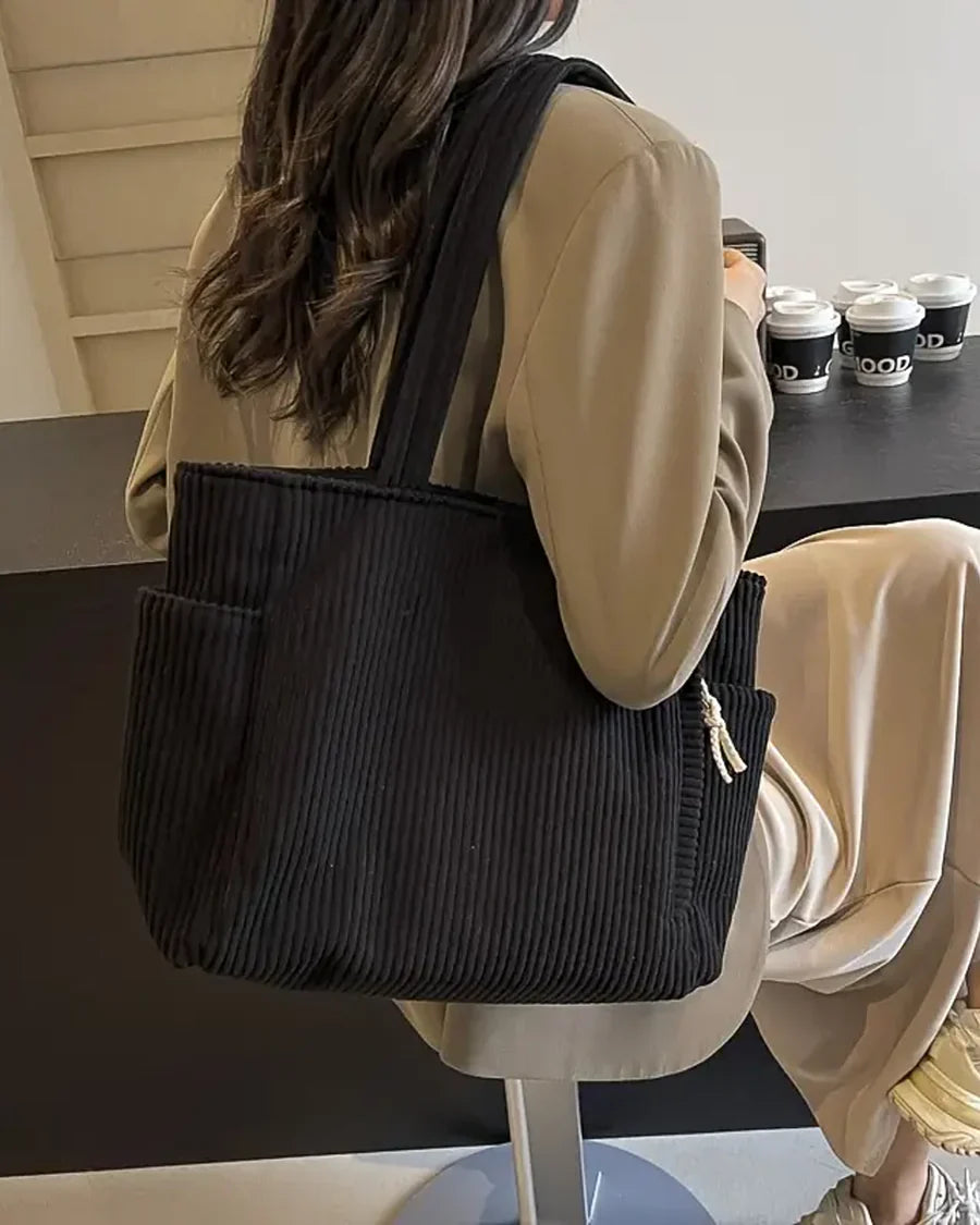Marijn Sac Cabas Femme – Geantă Tote Côtelé cu Detalii Cordon & Spațiu Mare de Depozitare