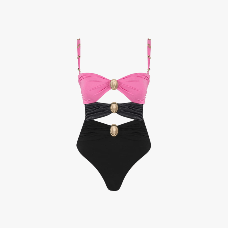 Issa Maillot de Bain Mujer – Una Pieza Recortado con Anillos Dorados y Diseño Colorblock