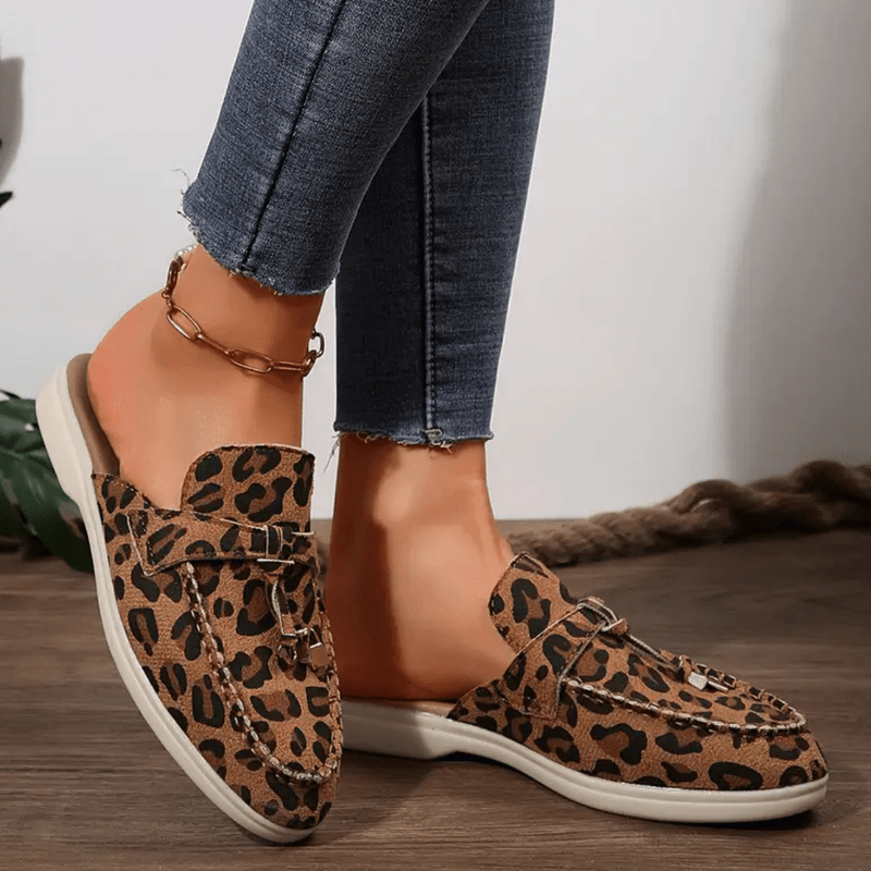 Moira Mocassins Femme – Mules Leopardo Sin Tacón con Suela Flexible y Estilo Salvaje