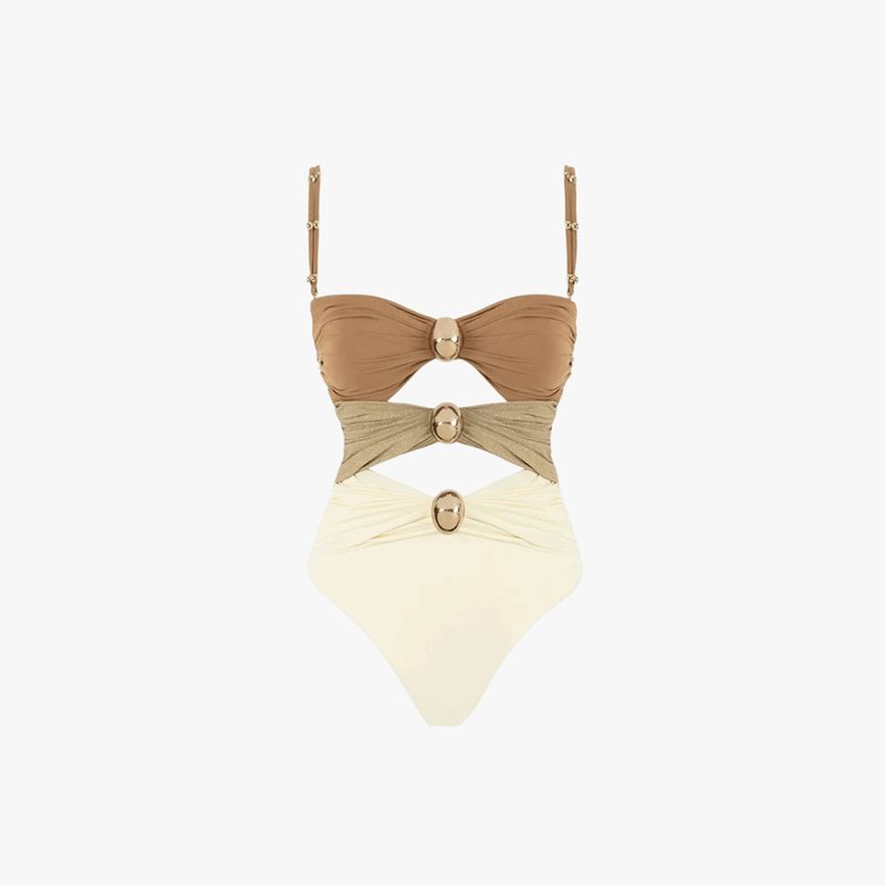 Issa Maillot de Bain Mujer – Una Pieza Recortado con Anillos Dorados y Diseño Colorblock