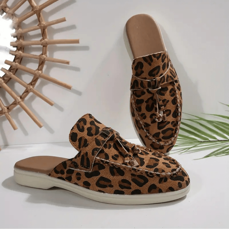 Moira Mocassins Femme – Mules Leopardo Sin Tacón con Suela Flexible y Estilo Salvaje