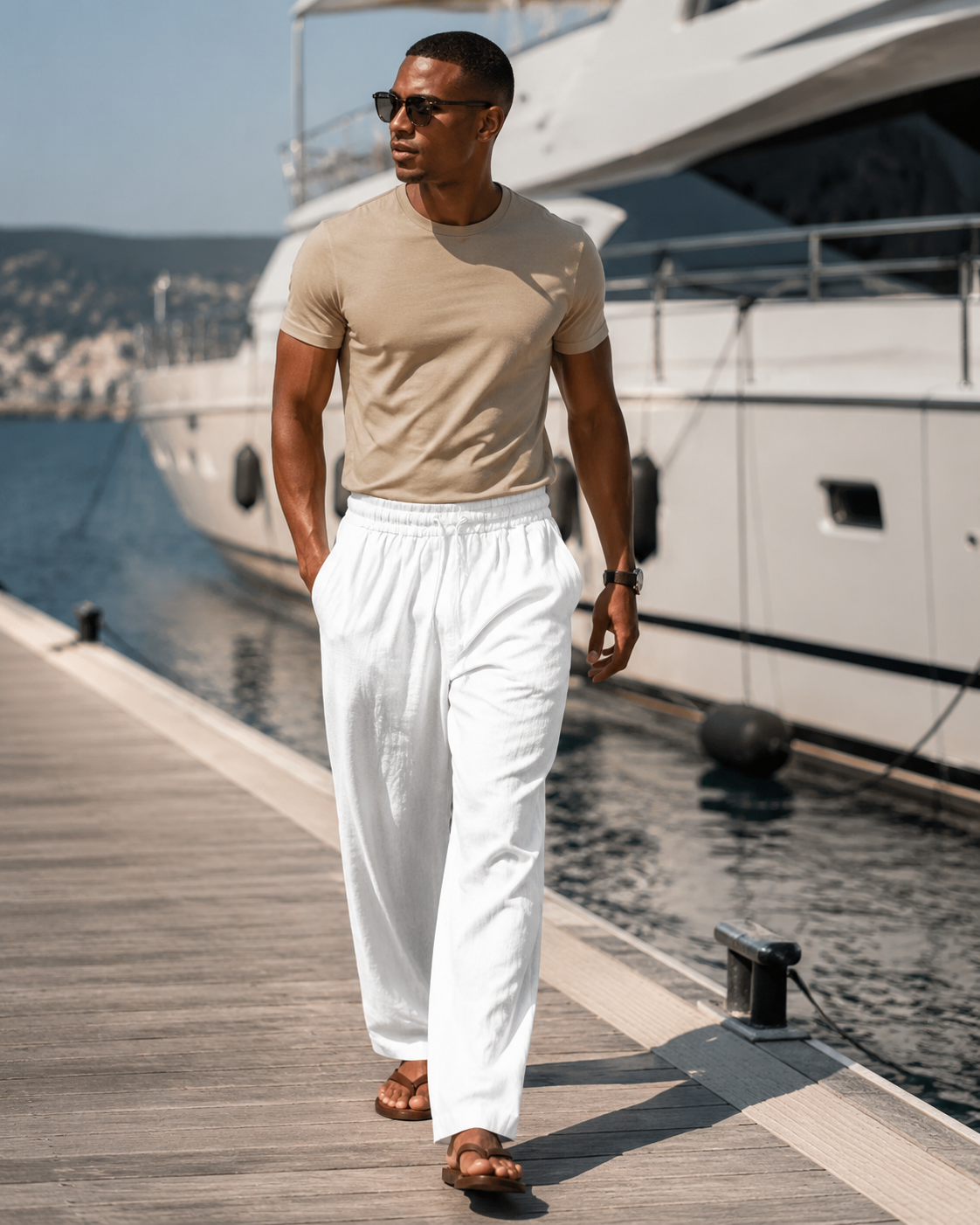 Maëlor Pantalon Homme en Lin – Pantalon Ample Léger et Respirant
