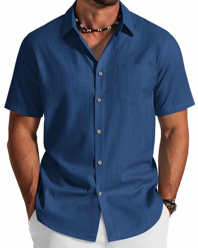 Noah Chemise Homme – Lyocell-puuvillapaita lyhyillä hihoilla, teksturoitu kesätyyli