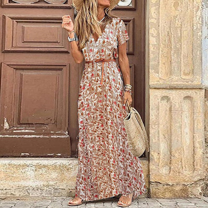 Sukienka Rosalie Bohemian dla kobiet – długa, zwiewna letnia sukienka o luźnym kroju z boho printem