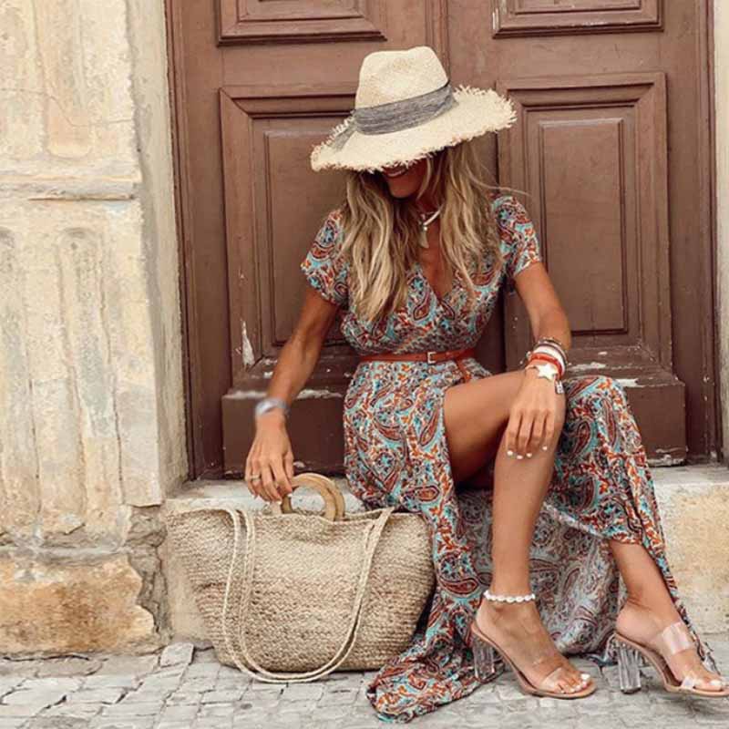 Sukienka Rosalie Bohemian dla kobiet – długa, zwiewna letnia sukienka o luźnym kroju z boho printem