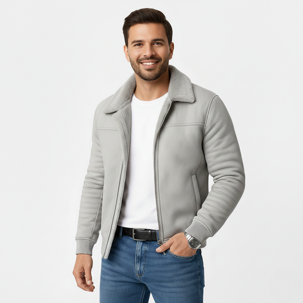 Michael Veste Herre med Pelskrave – Elegant Lynlåset Frakke med Slank Pasform i Moderne Stil