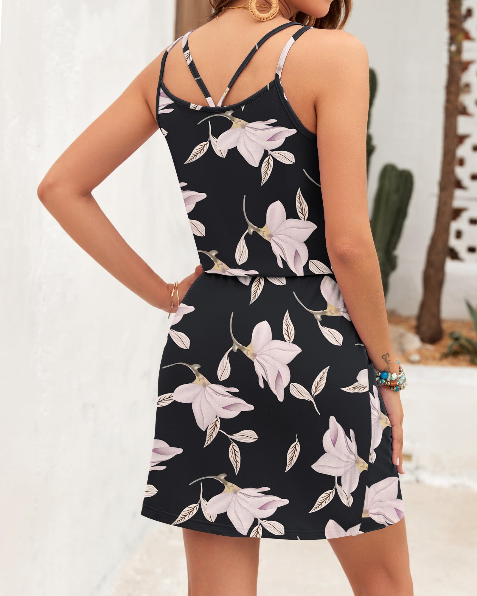 Ursula Women's Dress – V-Neck, Thin Straps, Mini Cut & Adjustable Waist with Pockets Summer
