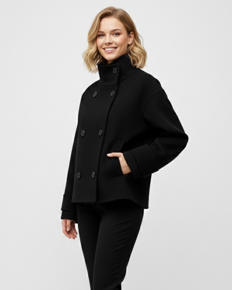 Natalia Manteau Kort Dame – Dobbeltknappet Klassisk, Tæt Pasform & Elegant Stil