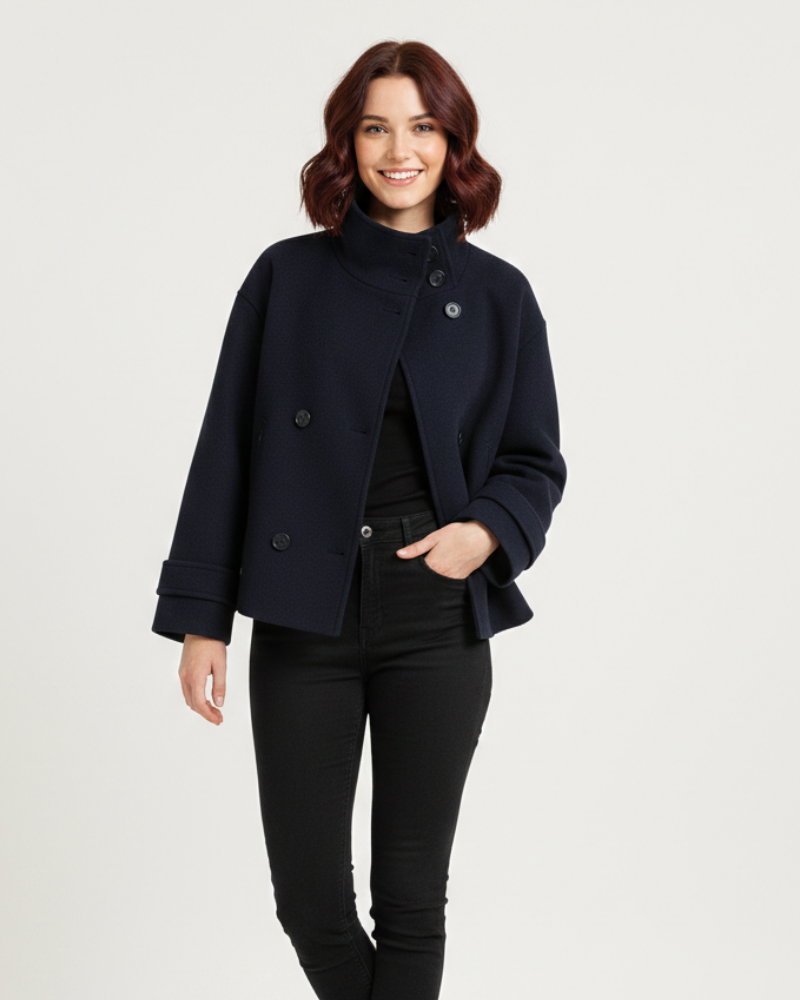 Natalia Manteau Kort Dame – Dobbeltknappet Klassisk, Tæt Pasform & Elegant Stil