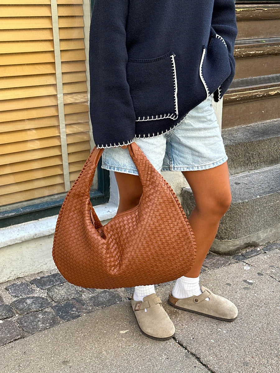 Noa Sac à Main Tressé Femme – Design Élégant en Cuir Végan avec Grand Espace et Fermeture Éclair