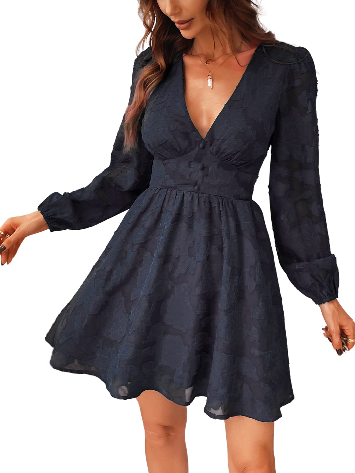 Virelle Robe Cupshe Femme – Dentelle Florale Col V, Manches Longues & Coupe A-Line Élégante