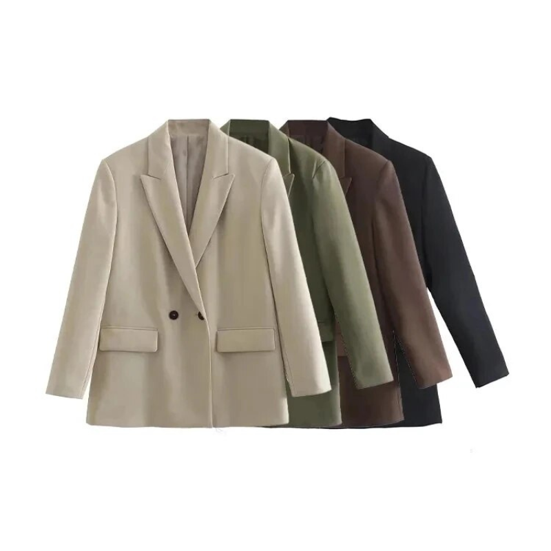 Amalia Blazer Oversize Dame – Elegant dobbelspent kåpe i høykvalitets stoff
