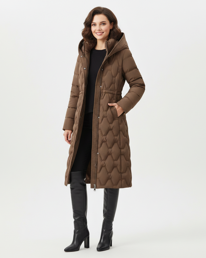 Nicole Manteau Lang Dames met Kap – Gewatteerd Elegant, Warmte & Winterstijl