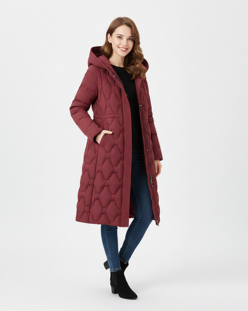 Nicole Manteau Lang Dames met Kap – Gewatteerd Elegant, Warmte & Winterstijl