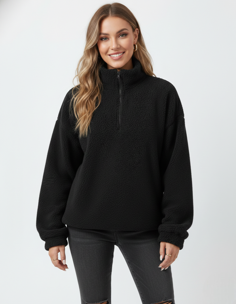 Noime Pull Polaire Femme – Pull Doux à Demi-Zip avec Col Montant et Coupe Décontractée