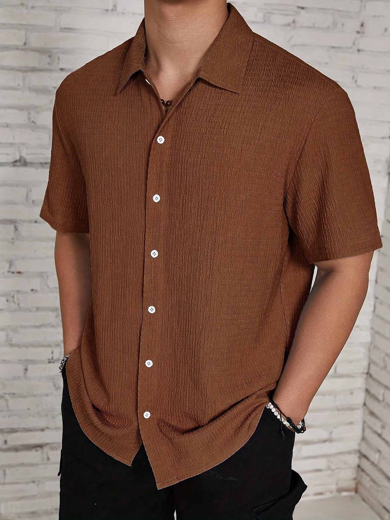 Marjhun Chemise Homme – Chemise Texturée Boutonnée Élégante & Confortable pour Look Décontracté
