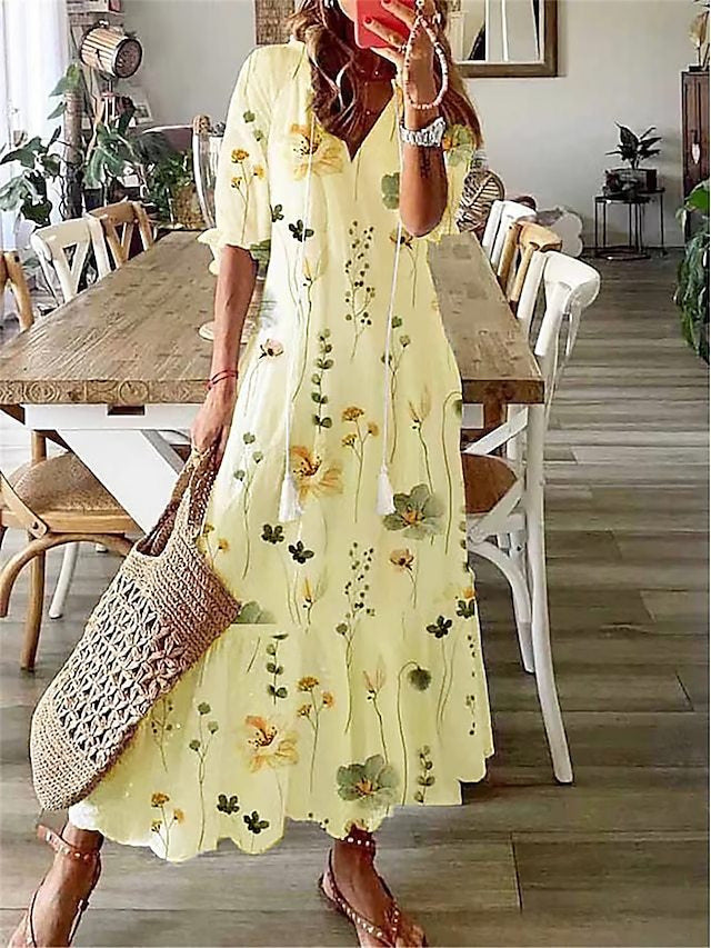 Amelia Long Dress for Women – Elegant Vintage Dress with Flowing Cut & Refined Detail
