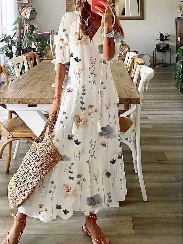 Amelia Long Dress for Women – Elegant Vintage Dress with Flowing Cut & Refined Detail