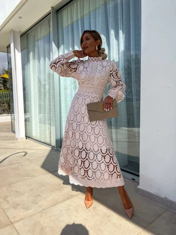 Celeste Robe Femme Elegantní – Krajkové šaty s dlouhými rukávy pro elegantní večer