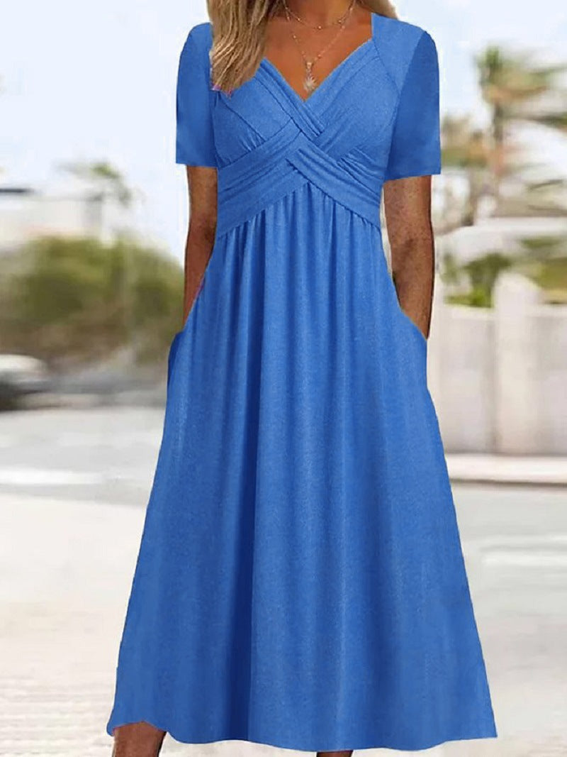 Elisabeth Robe Midi Femme – Elegantní šaty s výstřihem do V, volný střih a nadčasový styl