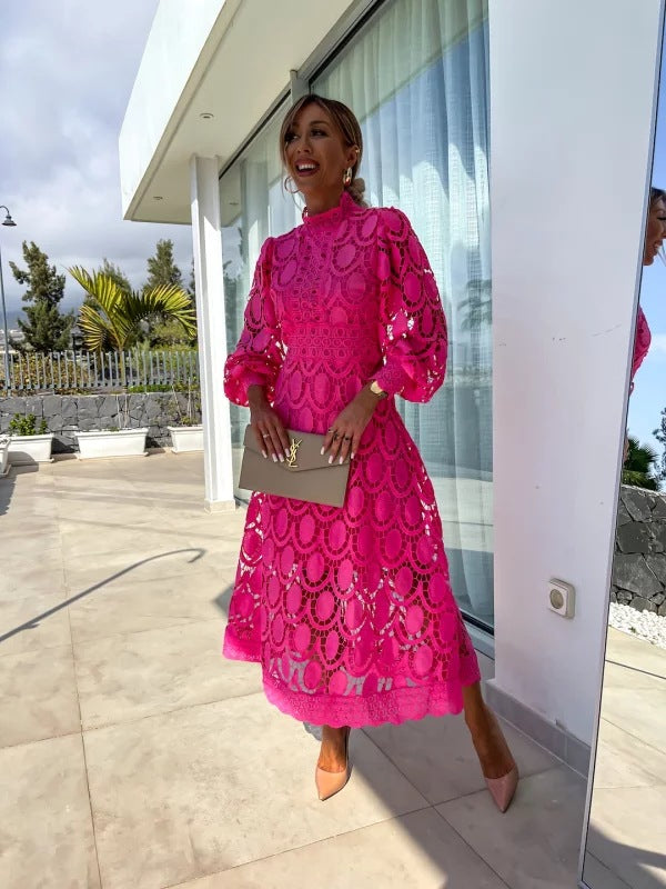 Celeste Robe Femme Elegantní – Krajkové šaty s dlouhými rukávy pro elegantní večer