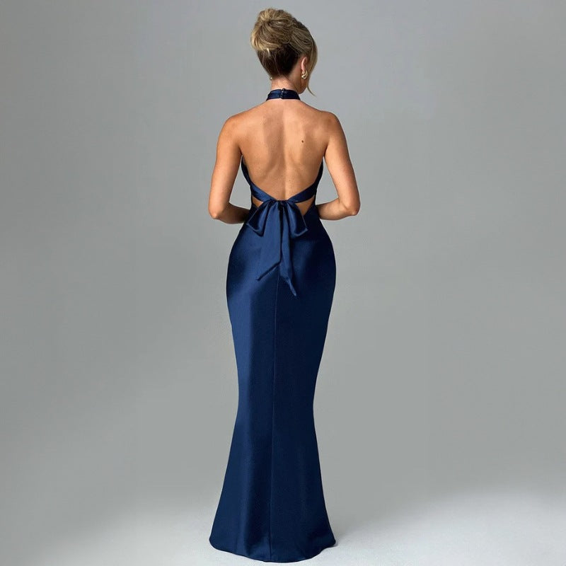Mila Lange Damesjurk – Zomerse Mouwloze Jurk met Open Rug, Geknoopt Detail & Elegante Snit
