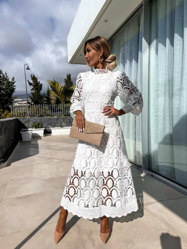 Celeste Robe Femme Elegantní – Krajkové šaty s dlouhými rukávy pro elegantní večer