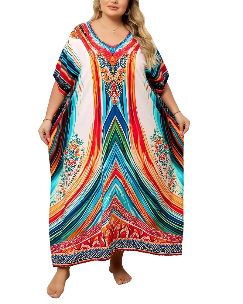 Olive Kaftan Femme Grande Taille – Robe Maxi Plage Fluide, Coupe Ample & Style Bohème