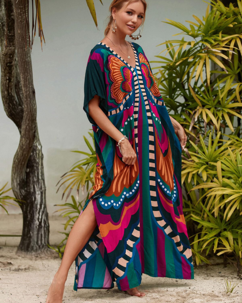 Olive Kaftan Femme Grande Taille – Robe Maxi Plage Fluide, Coupe Ample & Style Bohème