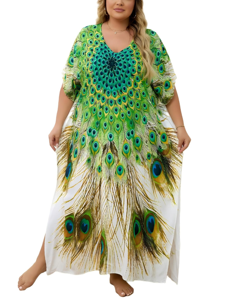 Olive Kaftan Femme Grande Taille – Robe Maxi Plage Fluide, Coupe Ample & Style Bohème
