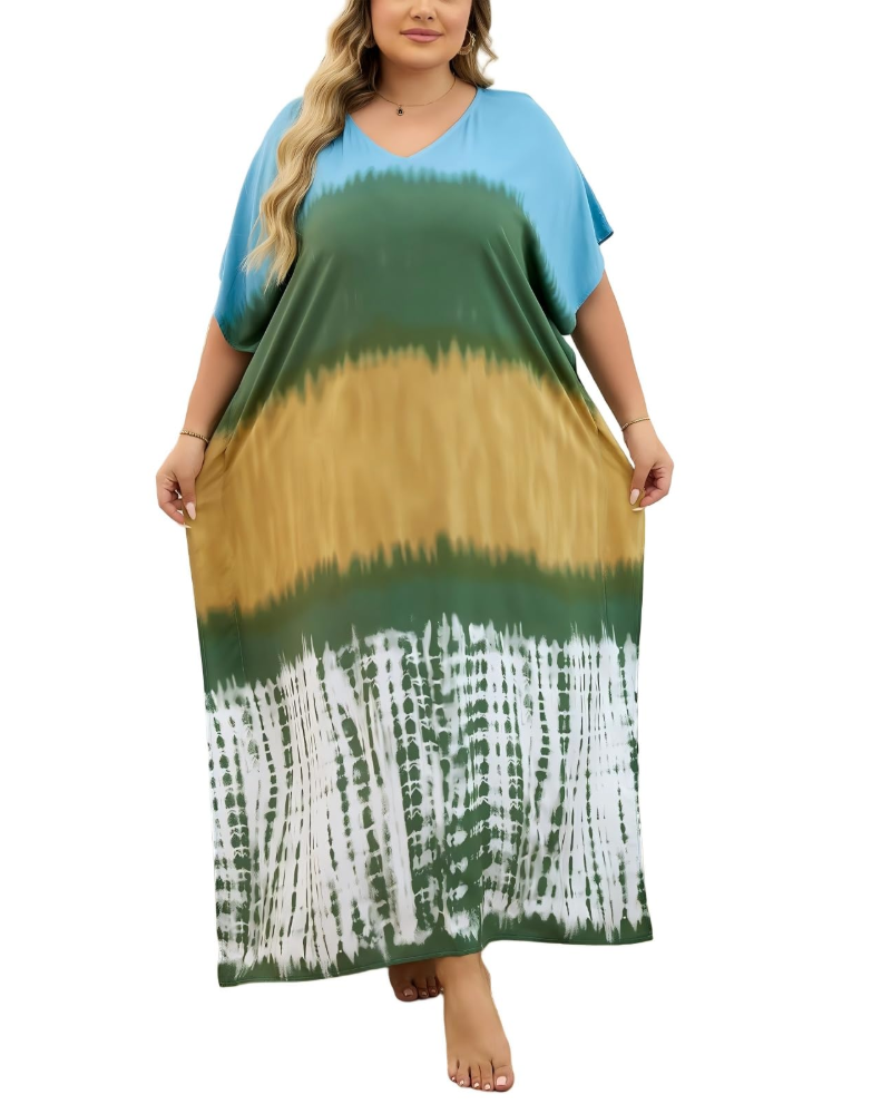 Olive Kaftan Femme Grande Taille – Robe Maxi Plage Fluide, Coupe Ample & Style Bohème