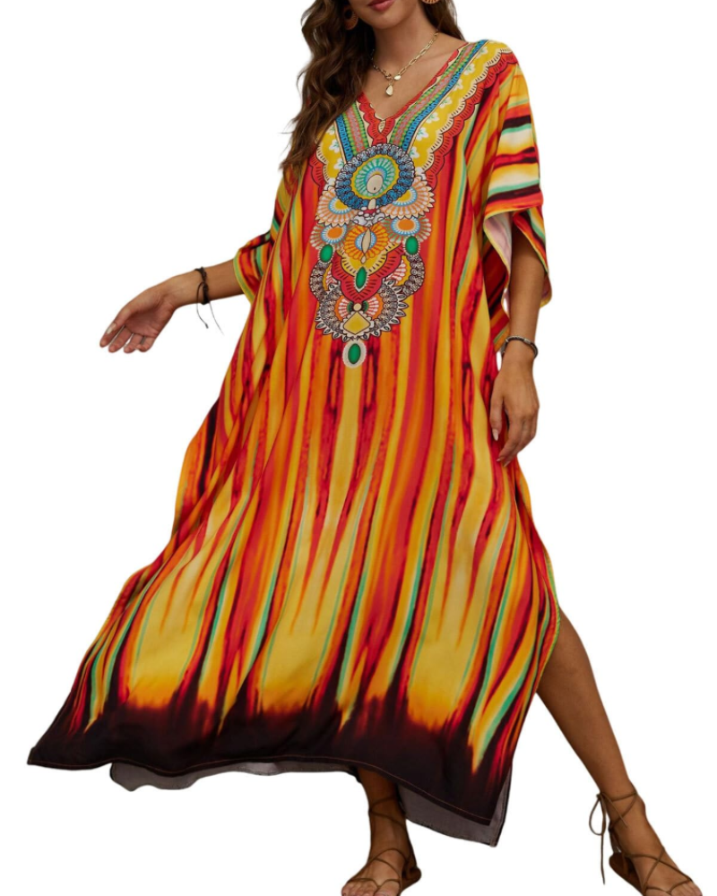 Olive Kaftan Femme Grande Taille – Robe Maxi Plage Fluide, Coupe Ample & Style Bohème