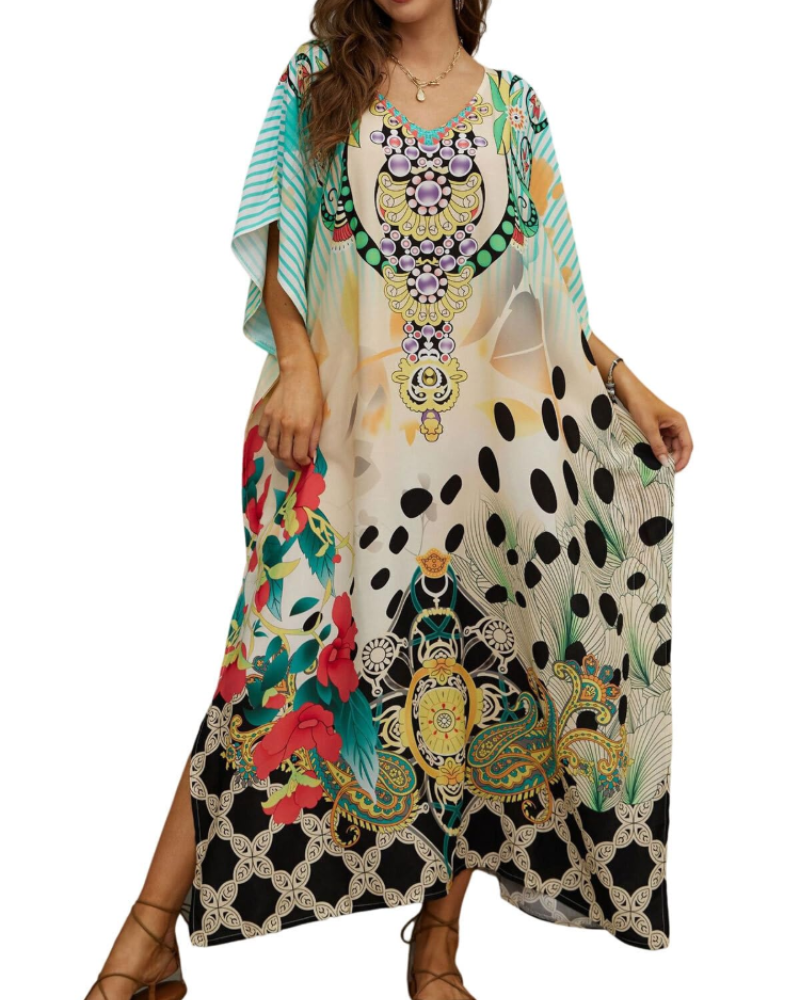Olive Kaftan Femme Grande Taille – Robe Maxi Plage Fluide, Coupe Ample & Style Bohème