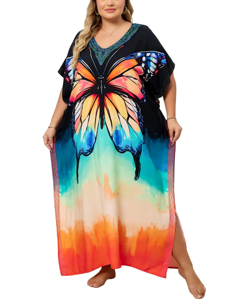 Olive Kaftan Femme Grande Taille – Robe Maxi Plage Fluide, Coupe Ample & Style Bohème