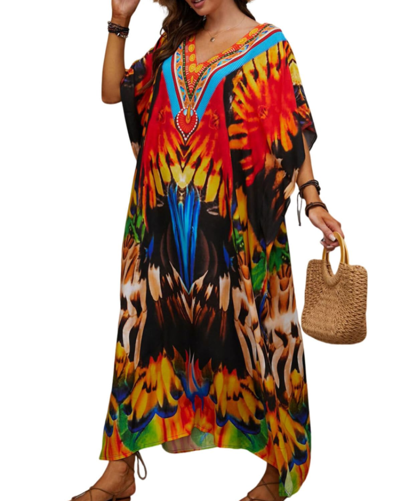 Olive Kaftan Femme Grande Taille – Robe Maxi Plage Fluide, Coupe Ample & Style Bohème