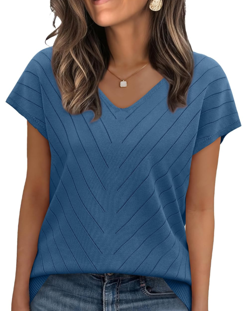 Orina Top for Women – Lightweight Short Sleeve V-Neck Chic & Business Casual Style