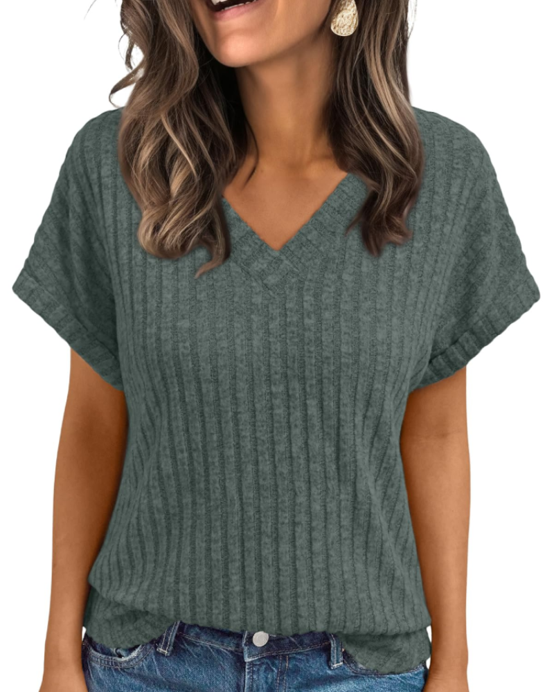 Orla Top Femme – Blusa com Decote em V Elegante de Manga Curta, Corte Fluido Casual Chic