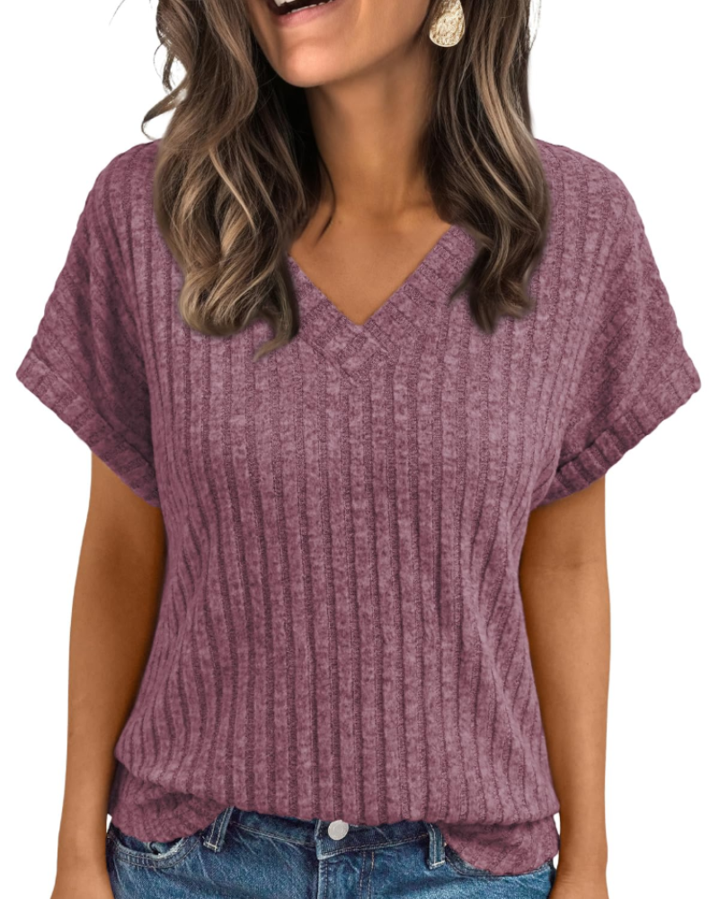 Orla Top Femme – Blusa com Decote em V Elegante de Manga Curta, Corte Fluido Casual Chic