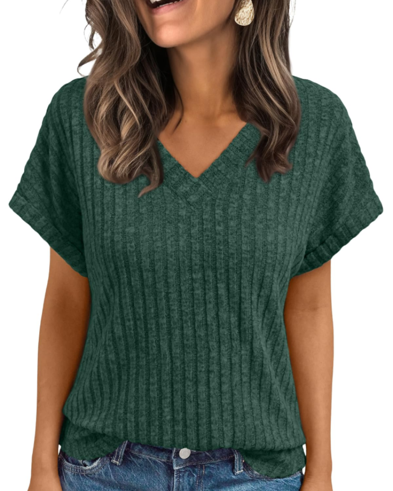 Orla Top Femme – Blusa com Decote em V Elegante de Manga Curta, Corte Fluido Casual Chic