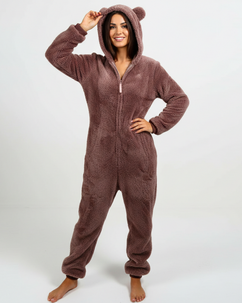 Ellie Combinaison Fleece Femme – Onesie Douce et Chaude avec Capuche & Fermeture Zippée