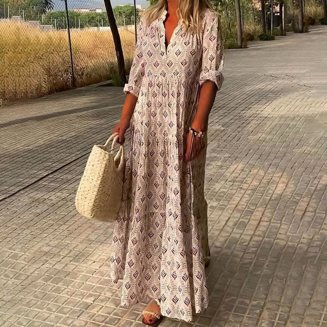 Charlee-mekko Maxi Bohème Naisille – Kevyt Kangas, Tyylikäs V-pääntie Juhlatilaisuuksiin