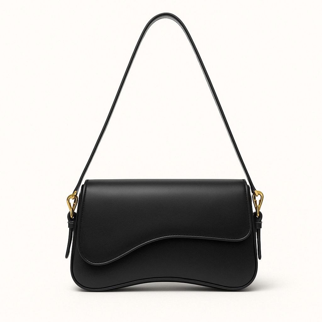 Hadley Sac Baguette Femme – piele vegană netedă cu siluetă asimetrică și detalii aurii elegante